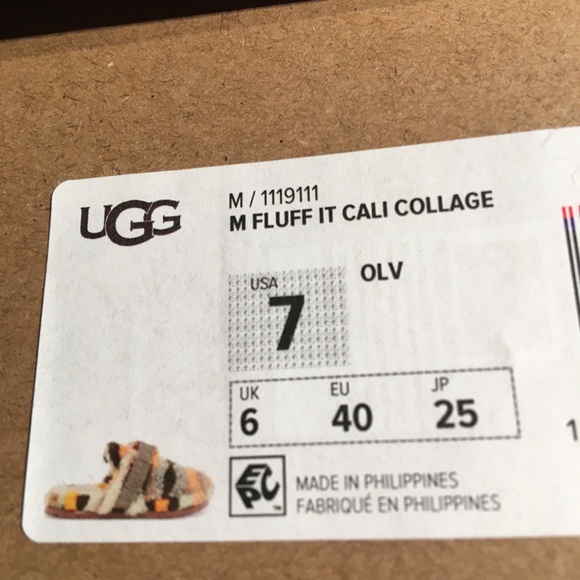 UGG NIB AUTHENTIC FLUFF IT CALI COLLAGE OLIVE UNISEX SLIPPERS - Picture 16 of 16